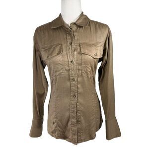 Frame Brown Arie Long Sleeve Linen Blend Top Size Small